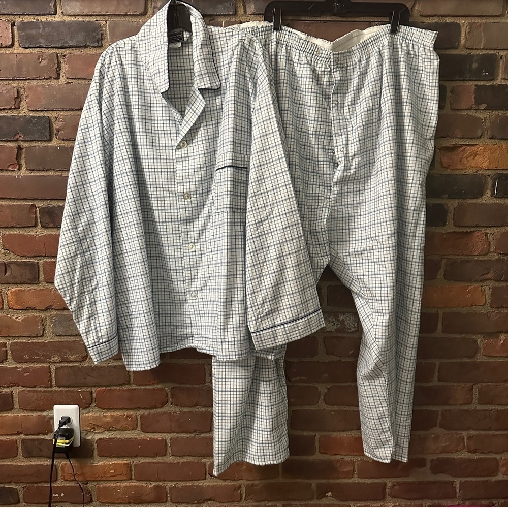 VTG Christopher Hart White Blue Stripes Pajama Set Made USA Big / Tall 3X